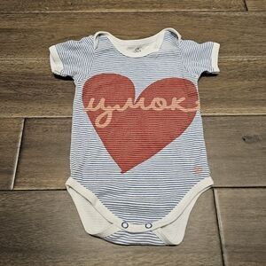 Baby Onesie 6–12M Blue Stripe Heart Serbia “Cmock” Graphic